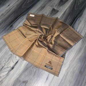 Vintage Burberry Brown & Blue Plaid Cotton Handkerchief